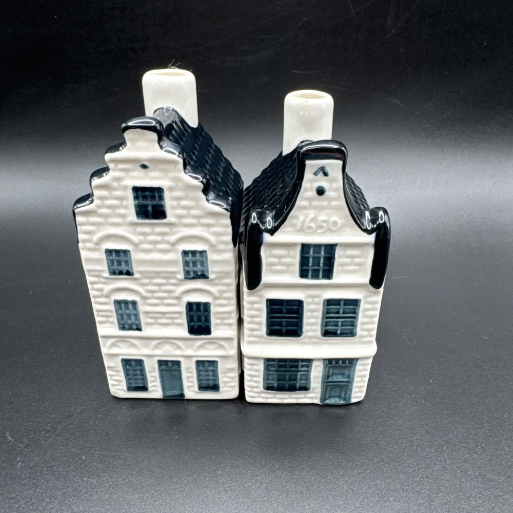 Blue Delft Canal Miniature House Bottles Lot 2 EMPTY KLM Airline Souvenir 34 16